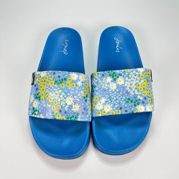 Joules Poolside Slide Blue Ditsy Floral Slip On Summer Sandals Women's Size 10 - Picture 3 of 8